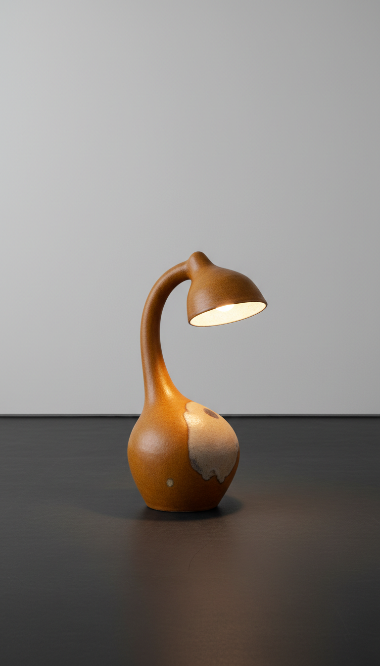 Keramiktischlampe in Ocker, skulptural